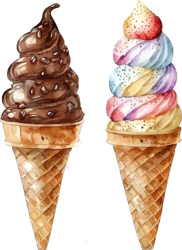 Chocolate ice cream waffle cone watercolor Vector Image