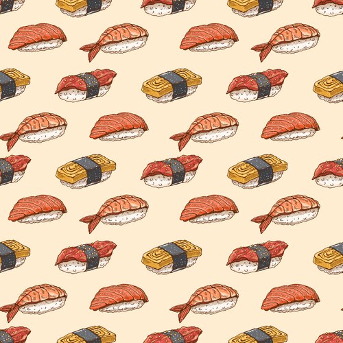 Seamless background with hand-drawn sushi Vector Image