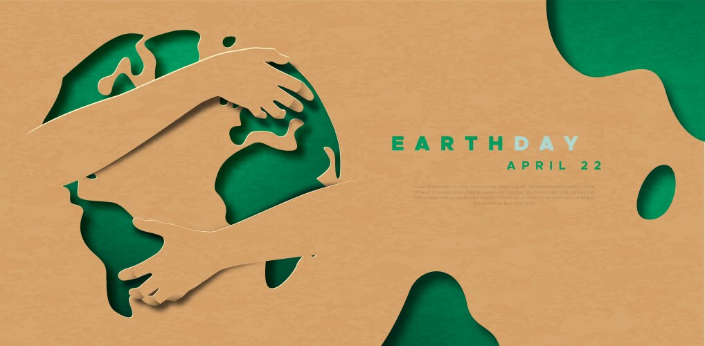 Earth day green world map hug paper cut template vector image