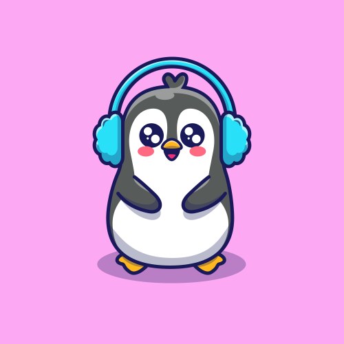 cute penguin wear earmuff cartoon vector