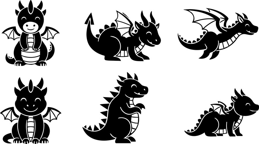 Playful Black Cartoon Dragons Vector Image