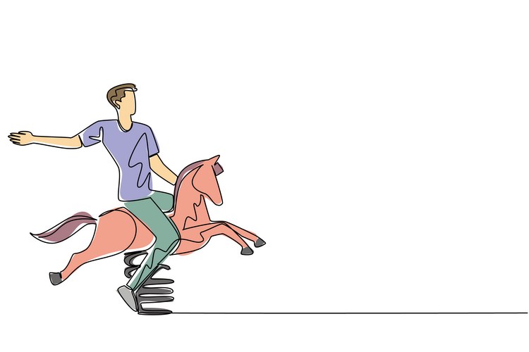 Boy Riding Spring Horse – One Line Art Vector Image