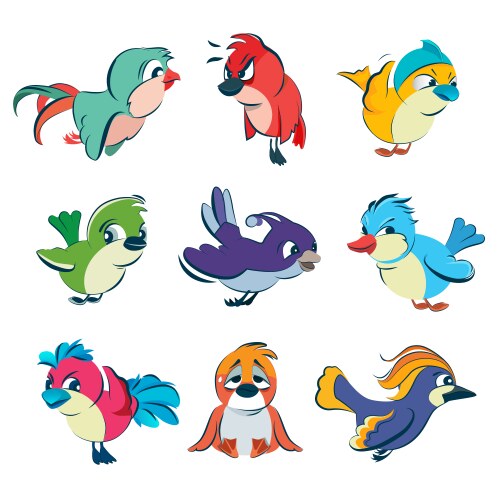 Charming Bird Set - Cartoon Animals Vector Image