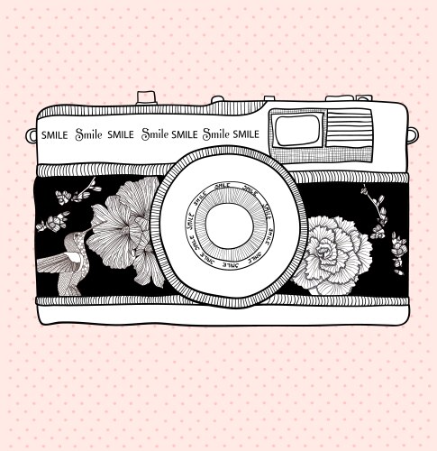 Floral Camera Sketch Vector Image