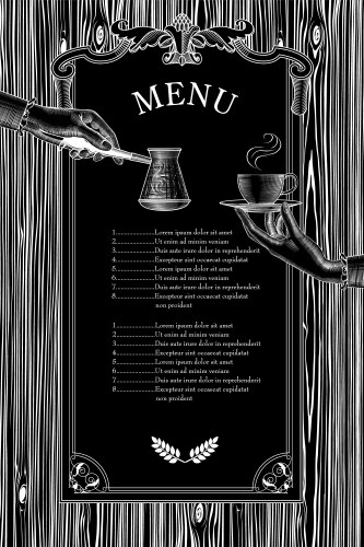 Coffee menu hands with a cup and arabic vector image