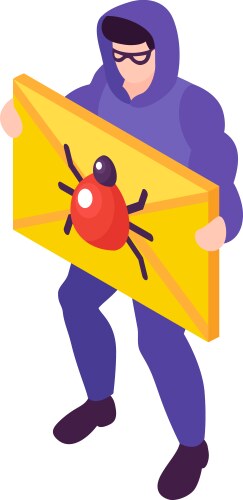 Flat hacker with laptop isolated Royalty Free Vector Image