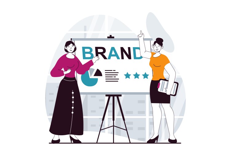 Branding team concept with people scene in flat vector image