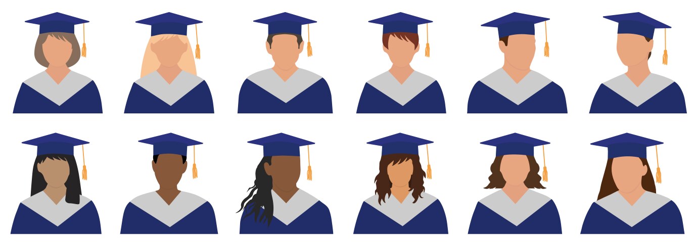 set of graduate students in graduation cap vector