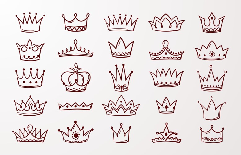 Hand-Drawn Crown Set - Queens & Kings Vector Image