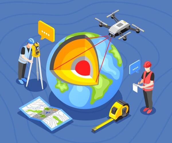Geology earth exploration isometric and colored Vector Image