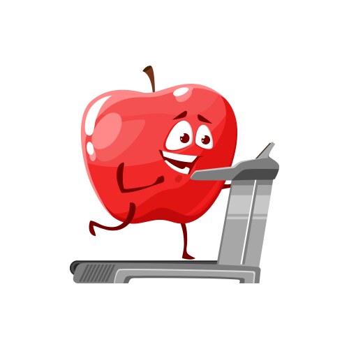 cartoon apple run on treadmill fruit icon vector image