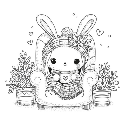 Cozy Bunny with Coffee Vector Image
