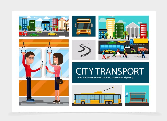 Flat public transport horizontal banners Vector Image