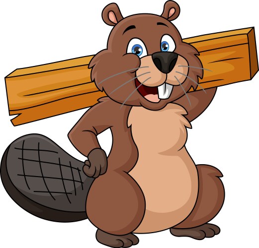 Cute Cartoon Beaver Holding Wood Vector Image