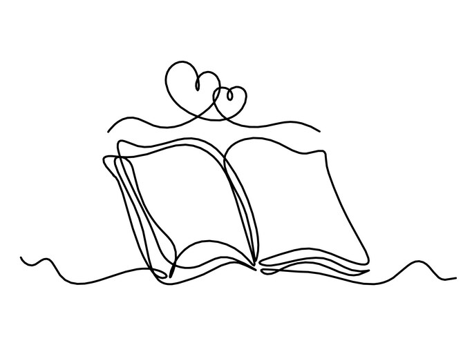 Abstract open book with hearts as line drawing Vector Image