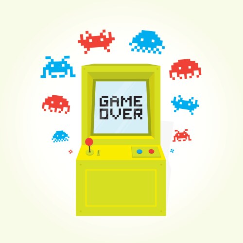Retro arcade game machine video gaming of 80s 90s Vector Image