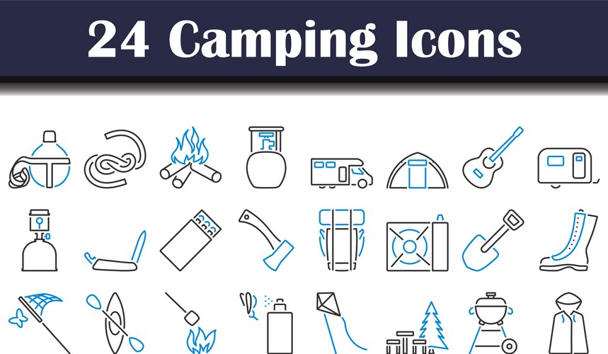 Adventure outdoor and camping activities icon set Vector Image