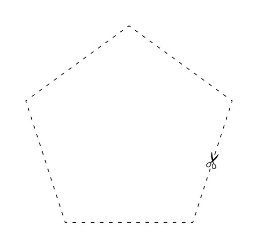 Scissors on dashed line pentagon shape dash vector image