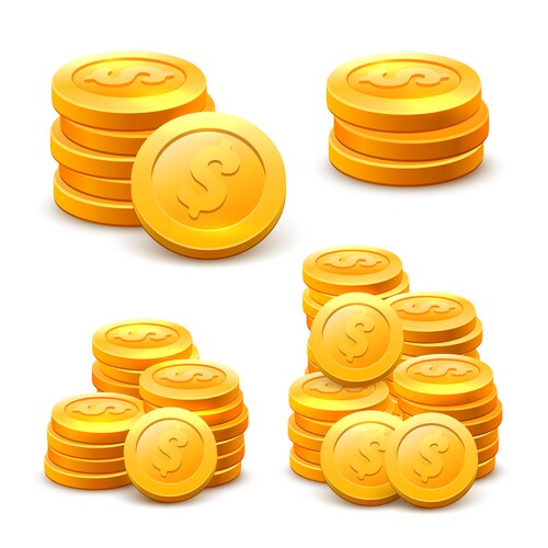 Stacks of Coins on White Background Vector Image