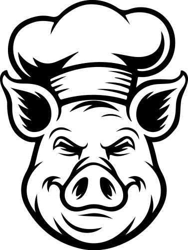 A pig head with chef hat isolated on white Vector Image