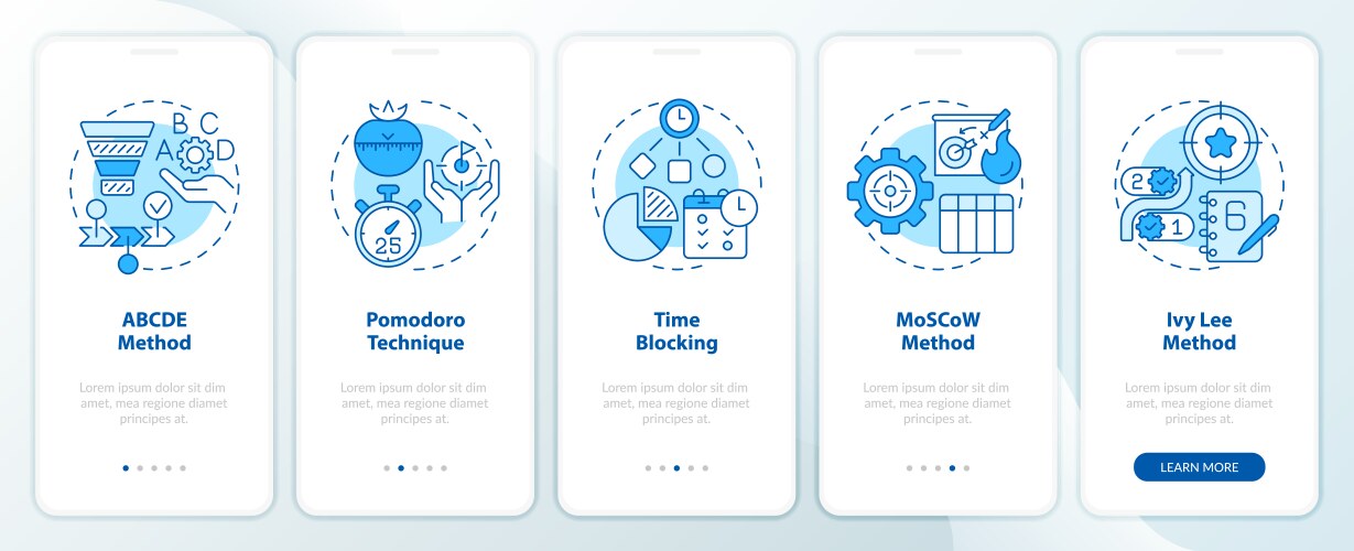 prioritization techniques blue onboarding mobile vector image vector image