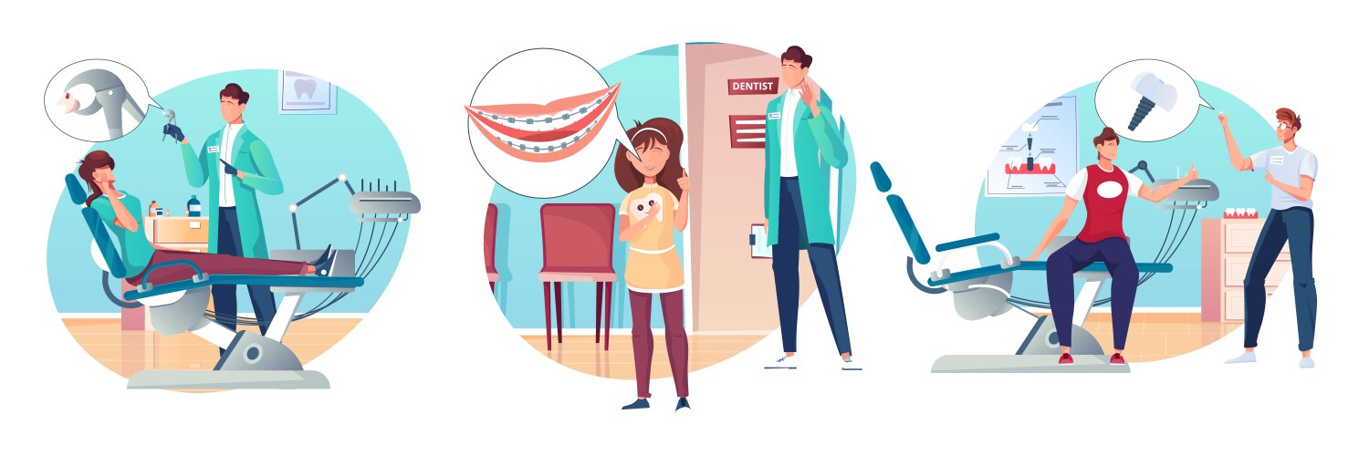 Dentistry flat compositions set Royalty Free Vector Image