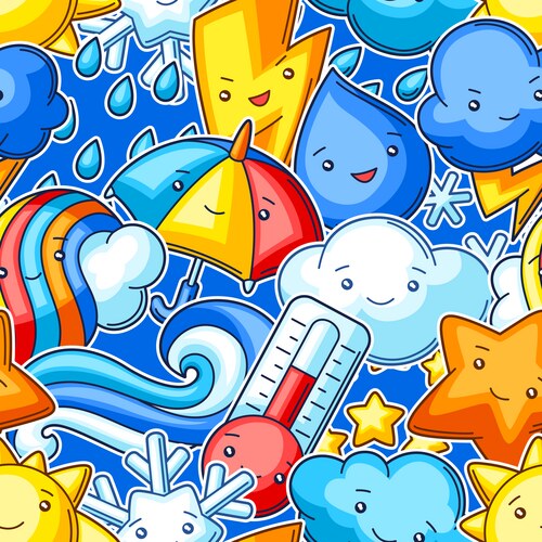 Seamless pattern with cute kawaii weather items Vector Image
