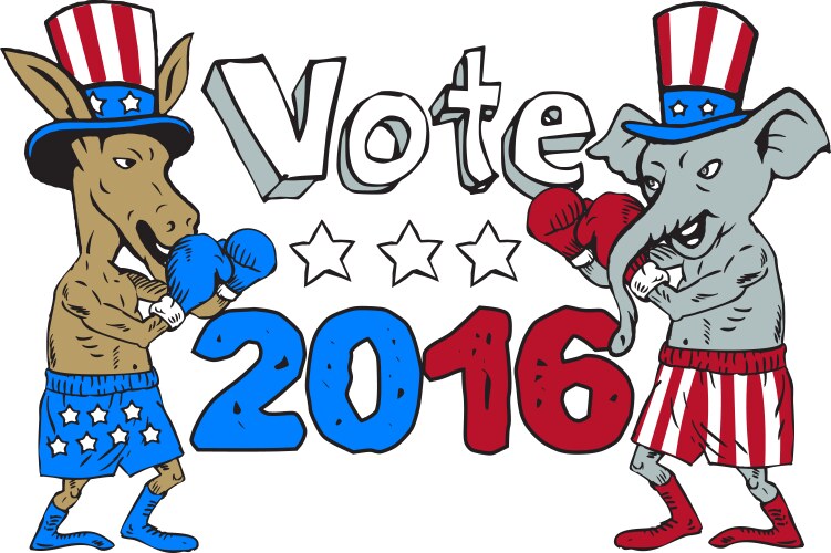 Vote 2016 donkey boxer and elephant mascot cartoon Vector Image