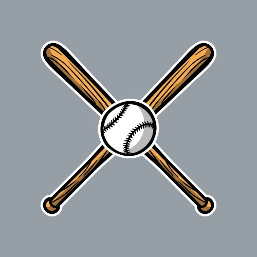 Baseball Logo Icon - Crossed Bats & Ball Vector Image