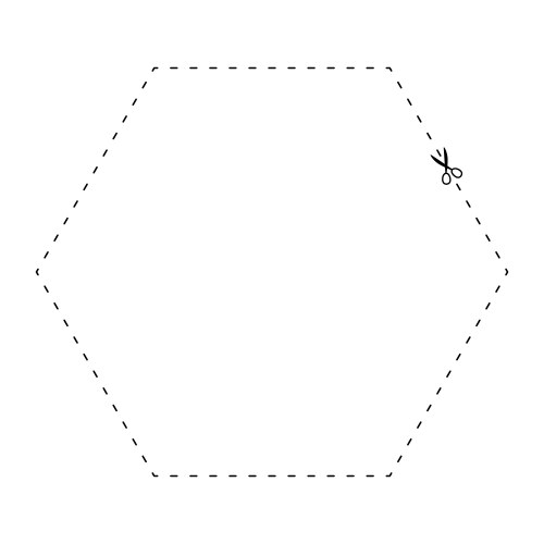 Scissors on dashed line hexagon shape dash vector image