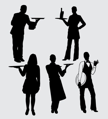 Waiter & Waitress Silhouettes Vector Image