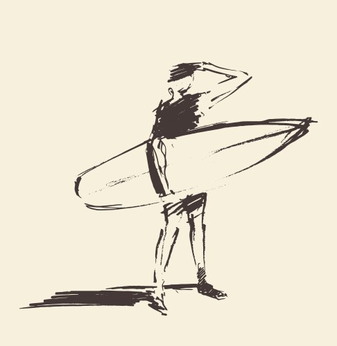Young Man Surfing Sketch Vector Image