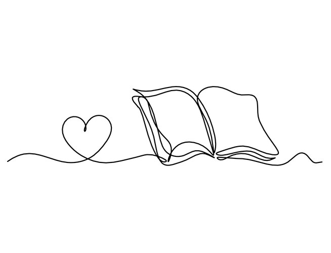 Abstract open book with hearts as line drawing Vector Image