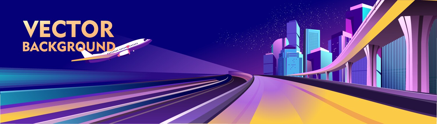 Neon city bridge Royalty Free Vector Image - VectorStock