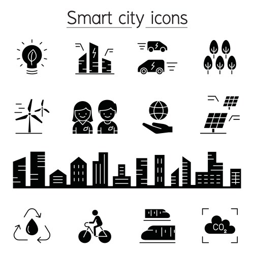 Smart city icon set in glyph style Vector Image