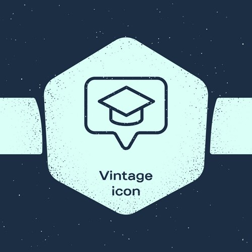 Grunge line graduation cap in speech bubble icon Vector Image