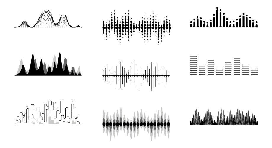 Sound frequency waves analog curved signal Vector Image
