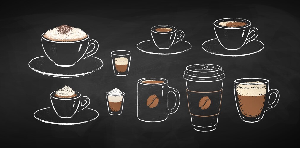 Chalk Coffee Cups on Blackboard Vector Image