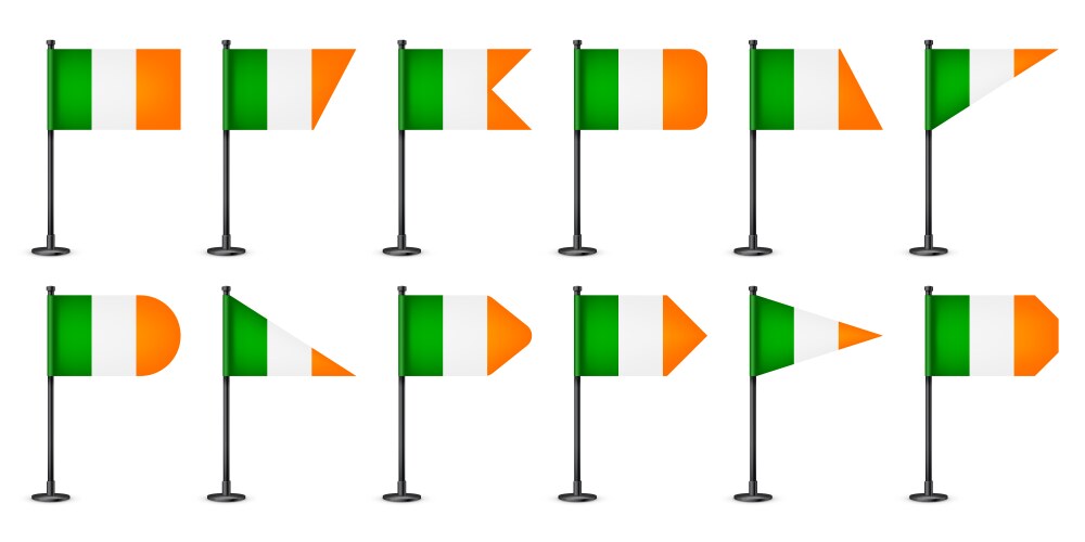 realistic various irish table flags on a black vector image