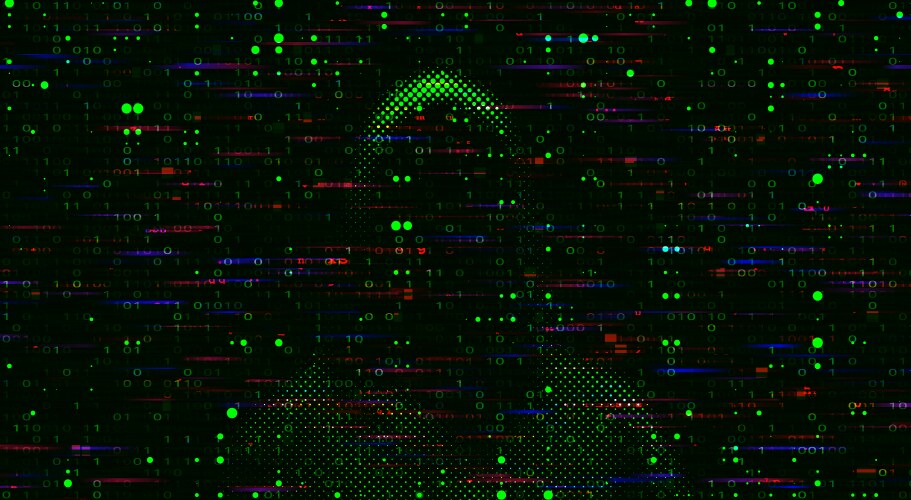 computer hacker on abstract binary code vector image