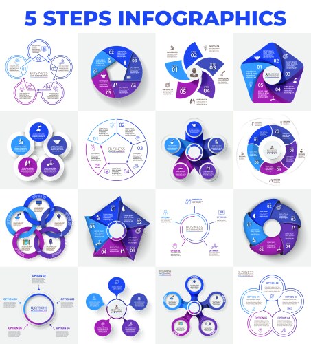 Set of 16 infographic elements with 5 options vector image