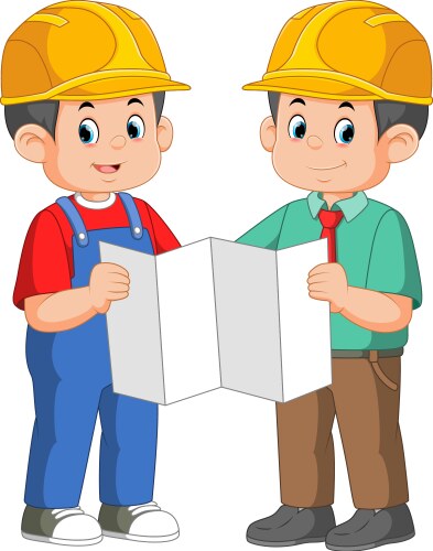 An architect and a worker construction discussing vector image