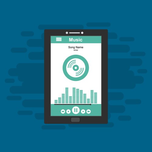 media player application app template with flat vector image