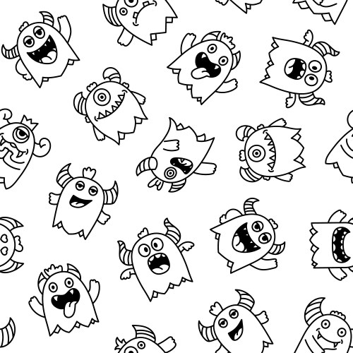 Cute monsters seamless pattern coloring page Vector Image