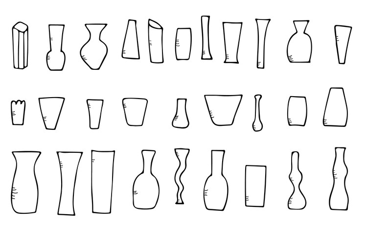 Doodle Flower Vases - Sketch Style Vector Image