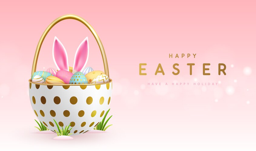 happy easter holiday background with basket vector image