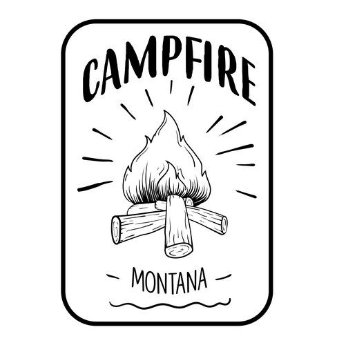 Camp fire emblem drawing engraving ink line Vector Image