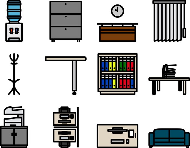 Office interior elements top view set Royalty Free Vector