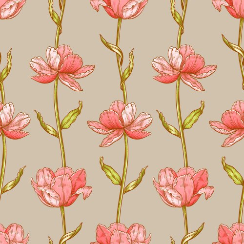 Floral seamless pattern with elegant tulips Vector Image
