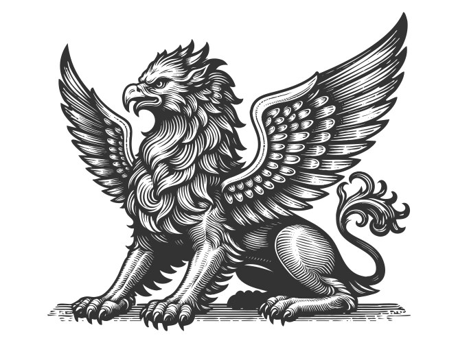 Heraldic griffin engraving Vector Image